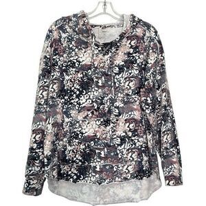 Live & Well Lifestyle Flower Print High/Low Hooded Pullover Women's Size M